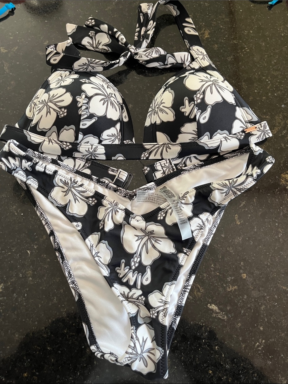 PINK Floral Black & White Bikini